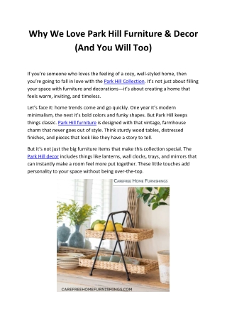 Bring Home the Charm: Explore Park Hill Furniture & Decor