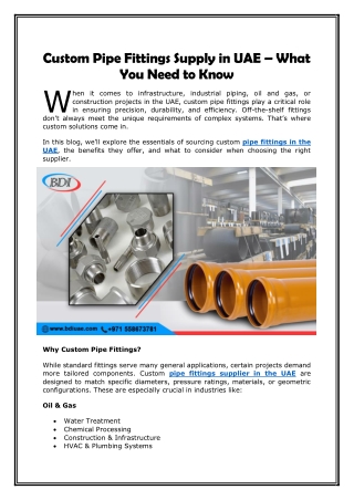Custom Pipe Fittings Supply in UAE – What You Need to Know