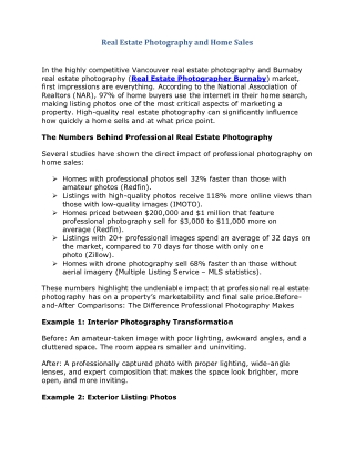 Real Estate Photography and Home Sales