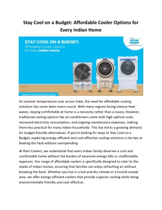 Stay Cool on a Budget: Affordable Cooler Options for Every Indian Home