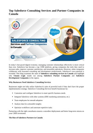 Top Salesforce Consulting Services and Partner Companies in Canada