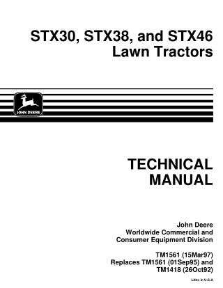JOHN DEERE STX38 LAWN GARDEN TRACTORS Service Repair Manual Instant Download (TM1561)