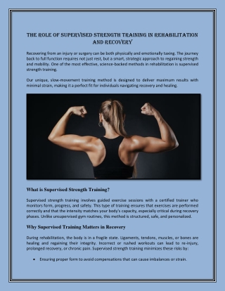 The Role of Supervised Strength Training in Rehabilitation and Recovery