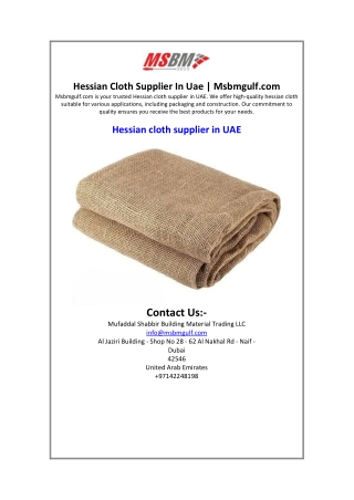 Hessian Cloth Supplier In Uae  Msbmgulf.com