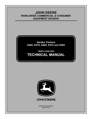 JOHN DEERE X485 LAWN and GARDEN TRACTOR Service Repair Manual Instant Download (TM2023)