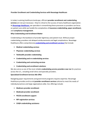 Provider Enrollment and Credentialing Services with Revantage Healthcare