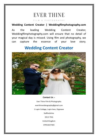 Wedding Content Creator  Weddingfilmphotography.com