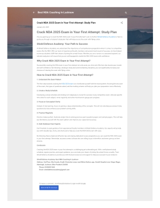 Enroll NDA Institute In Lucknow, India- Shield Defence Academy