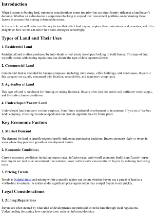 Key Factors That Influence Land Buyers' Decisions