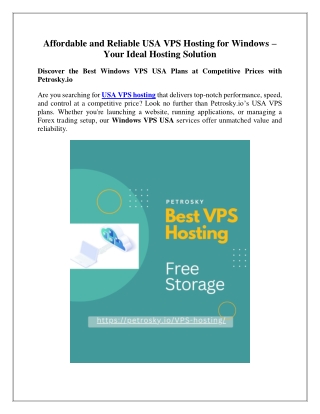 Affordable and Reliable USA VPS Hosting for Windows – Your Ideal Hosting Solution