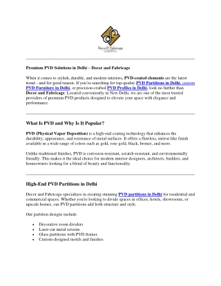 Premium PVD Solutions in Delhi – Decor and Fabricage