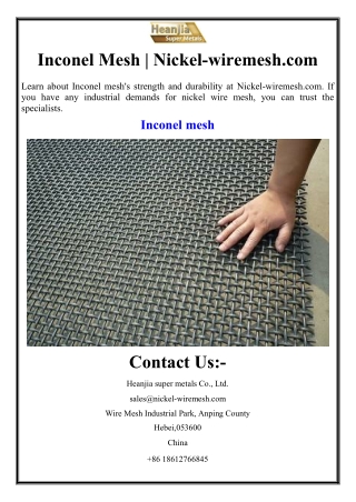 Inconel Mesh | Nickel-wiremesh.com
