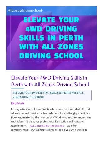 Elevate Your 4WD Driving Skills in Perth with All Zones Driving School