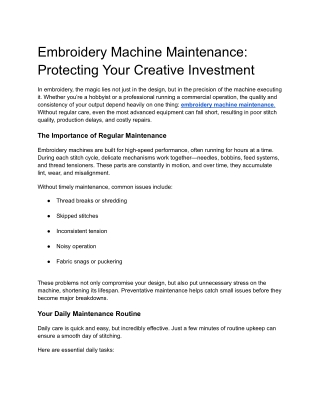 Embroidery Machine Maintenance
