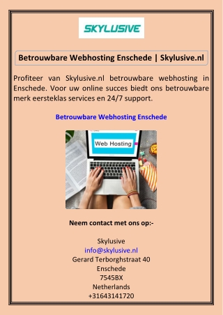Betrouwbare Webhosting Enschede Skylusive.nl