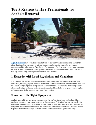 Top 5 Reasons to Hire Professionals for Asphalt Removal