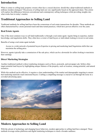 Selling Land: Traditional vs. Modern Approaches