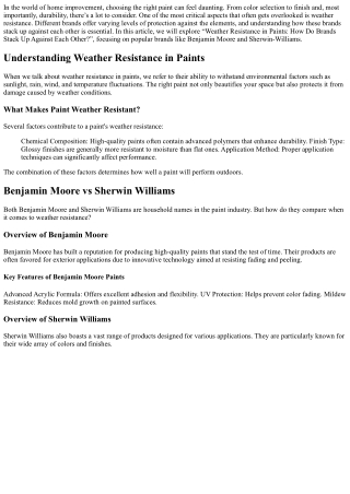 Weather Resistance in Paints: How Do Brands Stack Up Against Each Other?