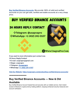 Best Selling Side To Buy Verified Binance Accounts ( New & Old )
