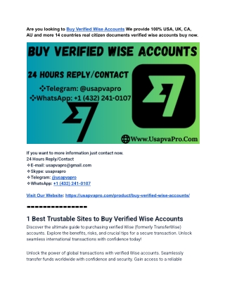 Top 3 Place to Buy Verified Wise Accounts (US/EU Full Verified)