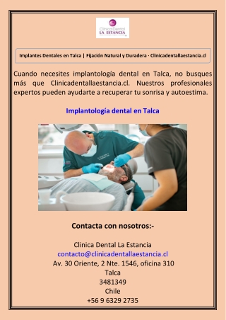 Implantes Dentales en Talca Fijación Natural y Duradera Clinicadentallaestancia.cl