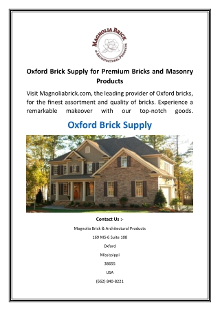 Oxford Brick Supply for Premium Bricks and Masonry Products