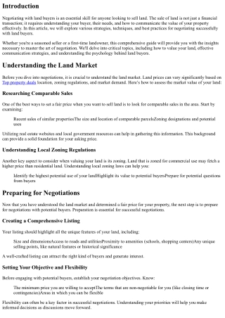 The Art of Negotiating with Land Buyers