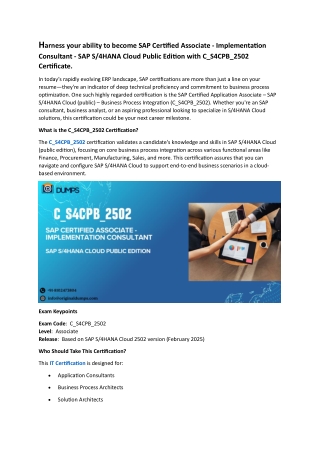 C_S4CPB_2502 SAP Certified Associate  Implementation Consultant
