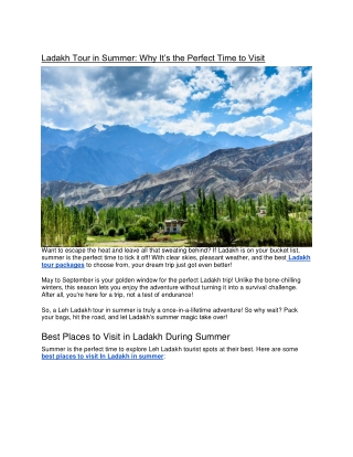 Ladakh Tour in Summer Why It’s the Perfect Time to Visit