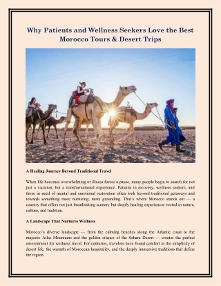 Why Patients and Wellness Seekers Love the Best Morocco Tours & Desert Trips