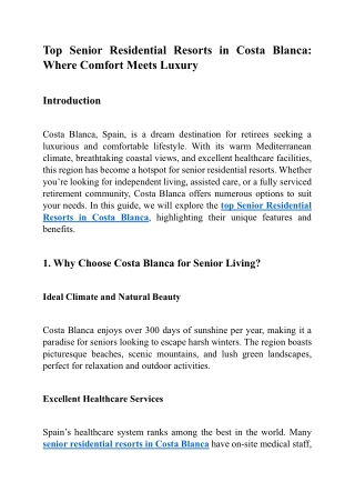 Top Senior Residential Resorts in Costa Blanca Where Comfort Meets Luxury