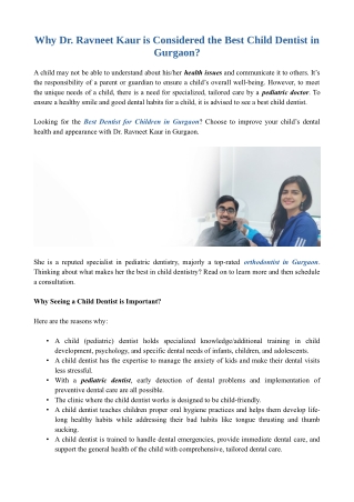Why Dr. Ravneet Kaur is Considered the Best Child Dentist in Gurgaon?