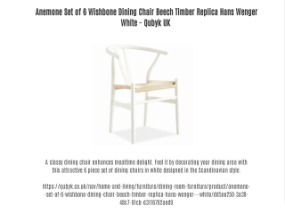 Anemone Set of 6 Wishbone Dining Chair Beech Timber Replica Hans Wenger White- Qubyk UK