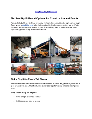 Flexible Skylift Rental Options for Construction and Events