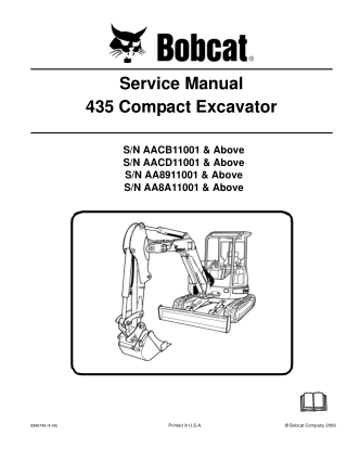 BOBCAT 435 COMPACT EXCAVATOR Service Repair Manual Instant Download (SN AA8A11001 & Above)
