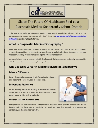 Shape The Future Of Healthcare- Find Your Diagnostic Medical Sonography School Ontario