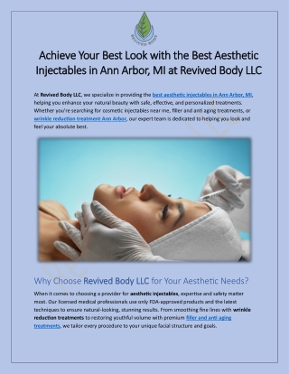 Best Aesthetic Injectables in Ann Arbor By Revived Body LLC