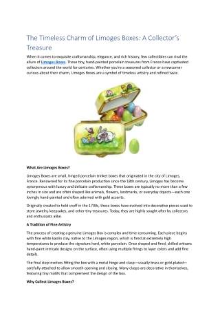 The Timeless Charm of Limoges Boxes: A Collector’s  Treasure