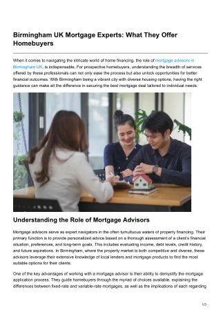 Birmingham UK Mortgage Experts What They Offer Homebuyers