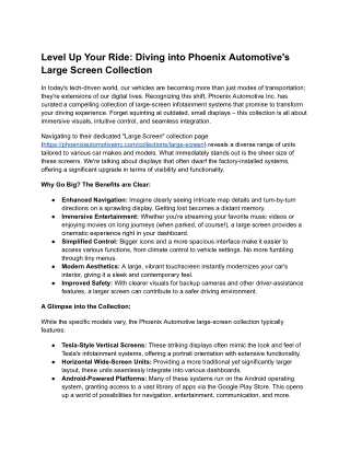 Level Up Your Ride_ Diving into Phoenix Automotive's Large Screen Collection