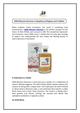 Hibiki Blossom Harmony – Limited Japanese Whisky