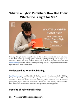 What is a Hybrid Publisher - How Do I Know Which One is Right for Me