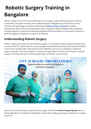 Robotic Surgery Training in Bangalore