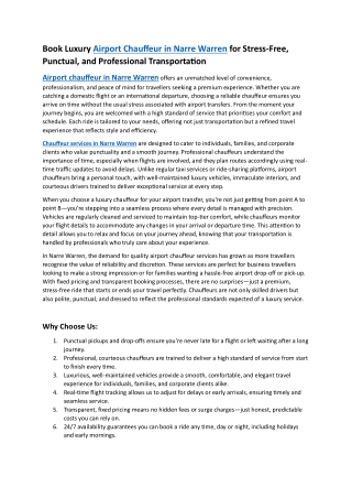 Experience Professional Airport Chauffeurs in Narre Warren