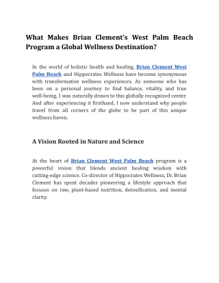 What Makes Brian Clement’s West Palm Beach Program a Global Wellness Destination_