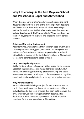 Top-Rated Daycare School in Ahmedabad – Little Wings