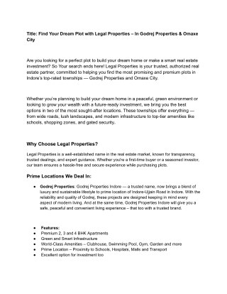 Title_ Find Your Dream Plot with Legal Properties – In Godrej Properties & Omaxe City