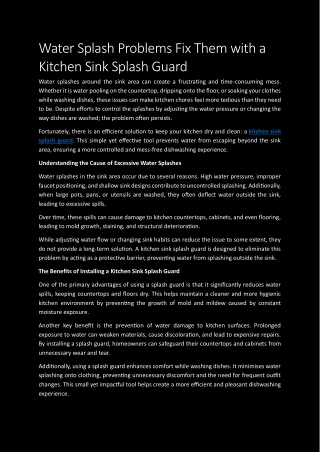 Water Splash Problems Fix Them With A Kitchen Sink Splash Guard