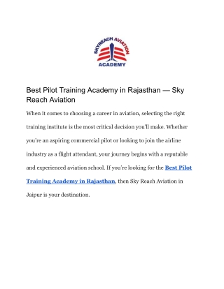 Best Pilot Training academy in Rajasthan