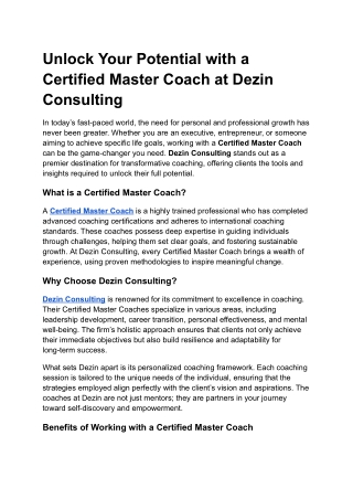 Unlock Your Potential with Certifieda Certified Master Coach at Dezin Consulting